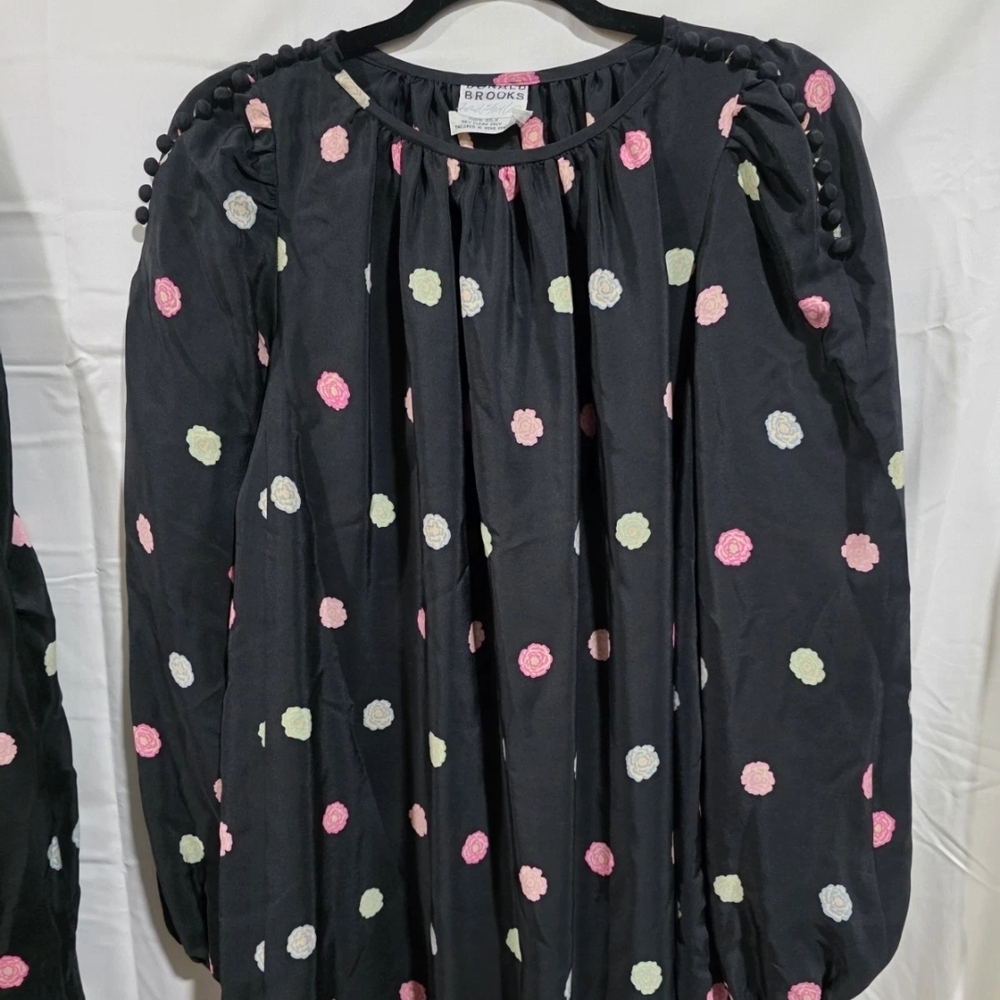 Lord & Taylor Black Dress with Pink and White Polka Dots